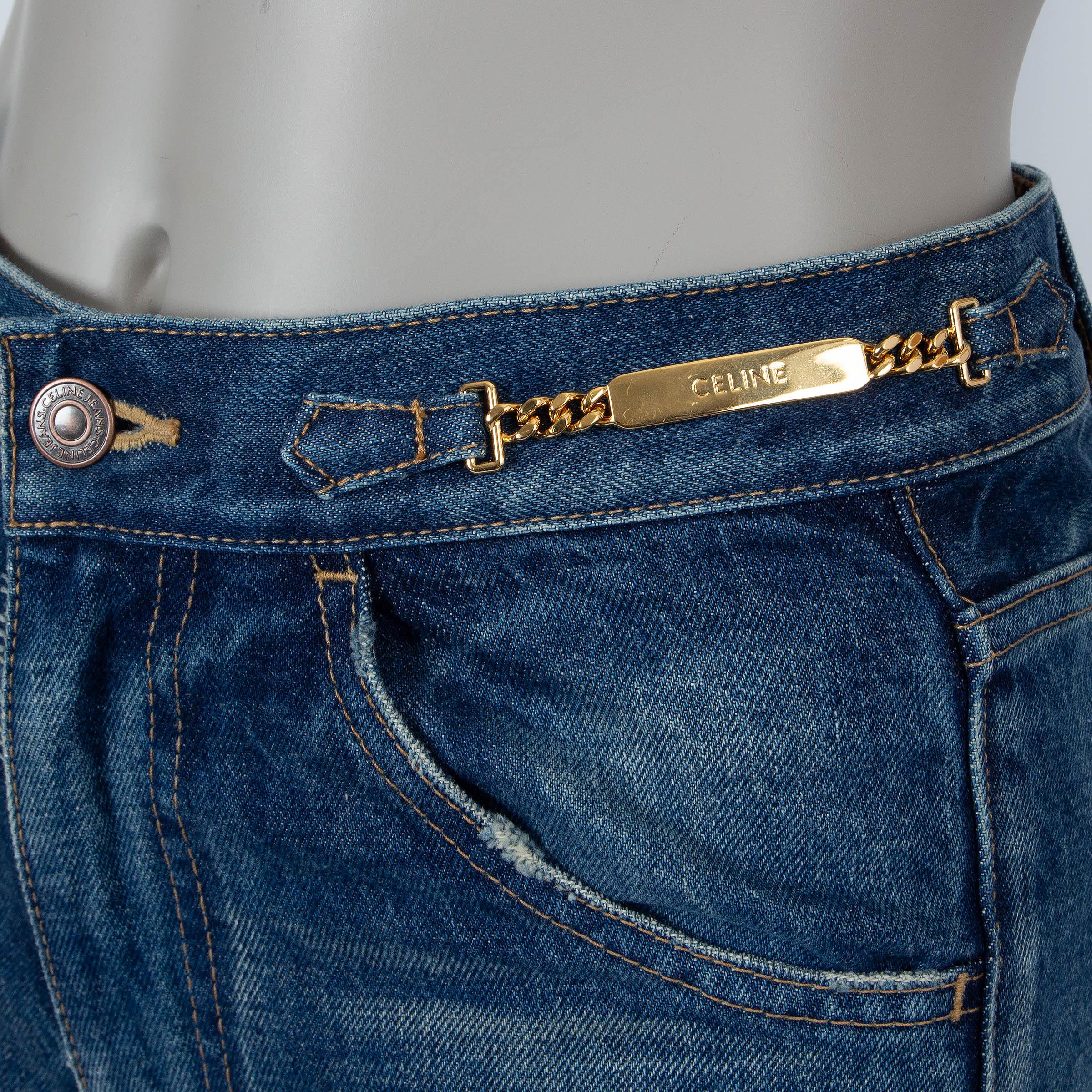 CELINE Dark Union Wash blue SERGE GOURMETTES FLARED Pants 26 XS In Excellent Condition In Zürich, CH