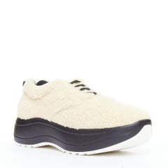 CELINE Delivery beige shearling black midsoles chunky sneakers EU40