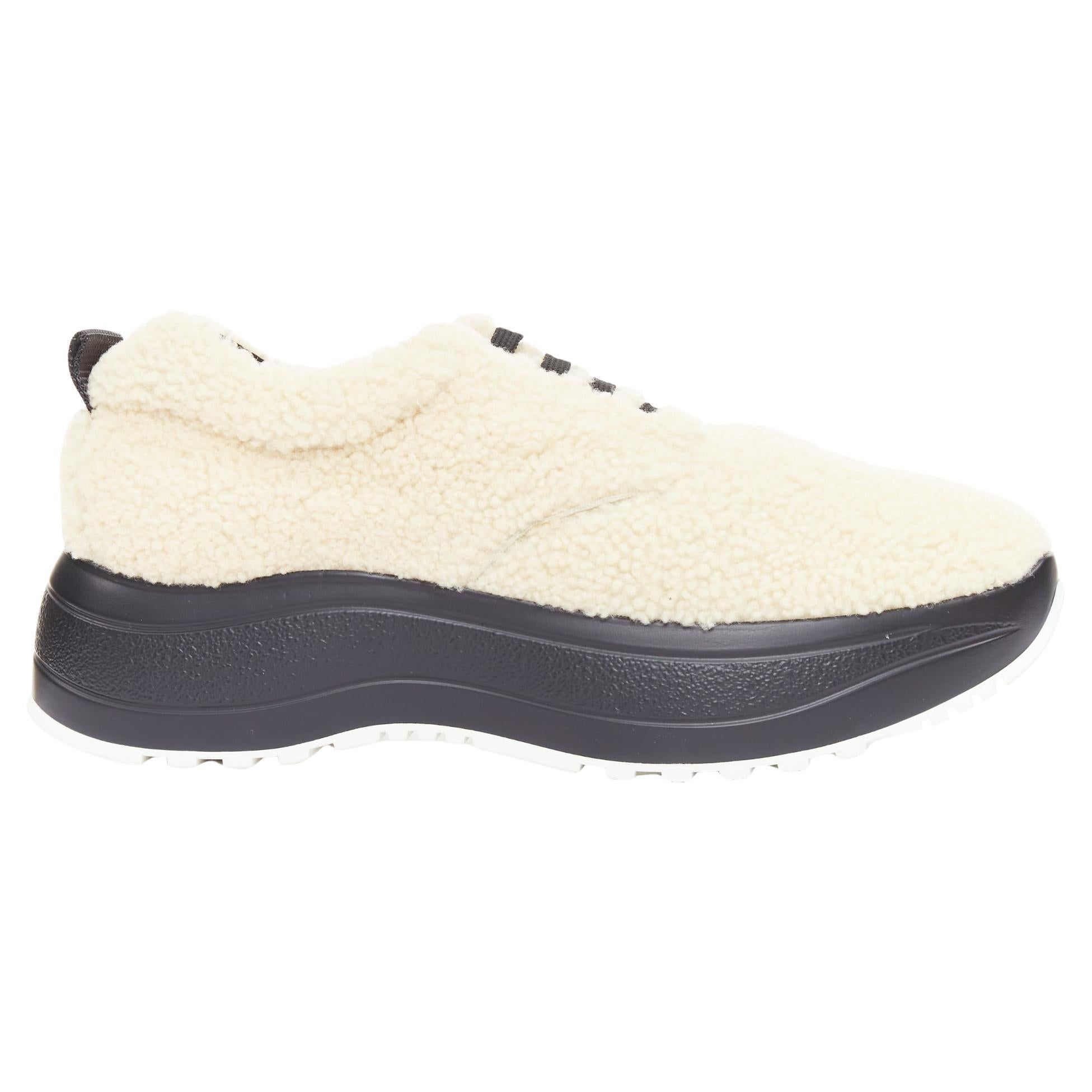 Celine Delivery beige shearling black midsoles chunky sneakers EU40