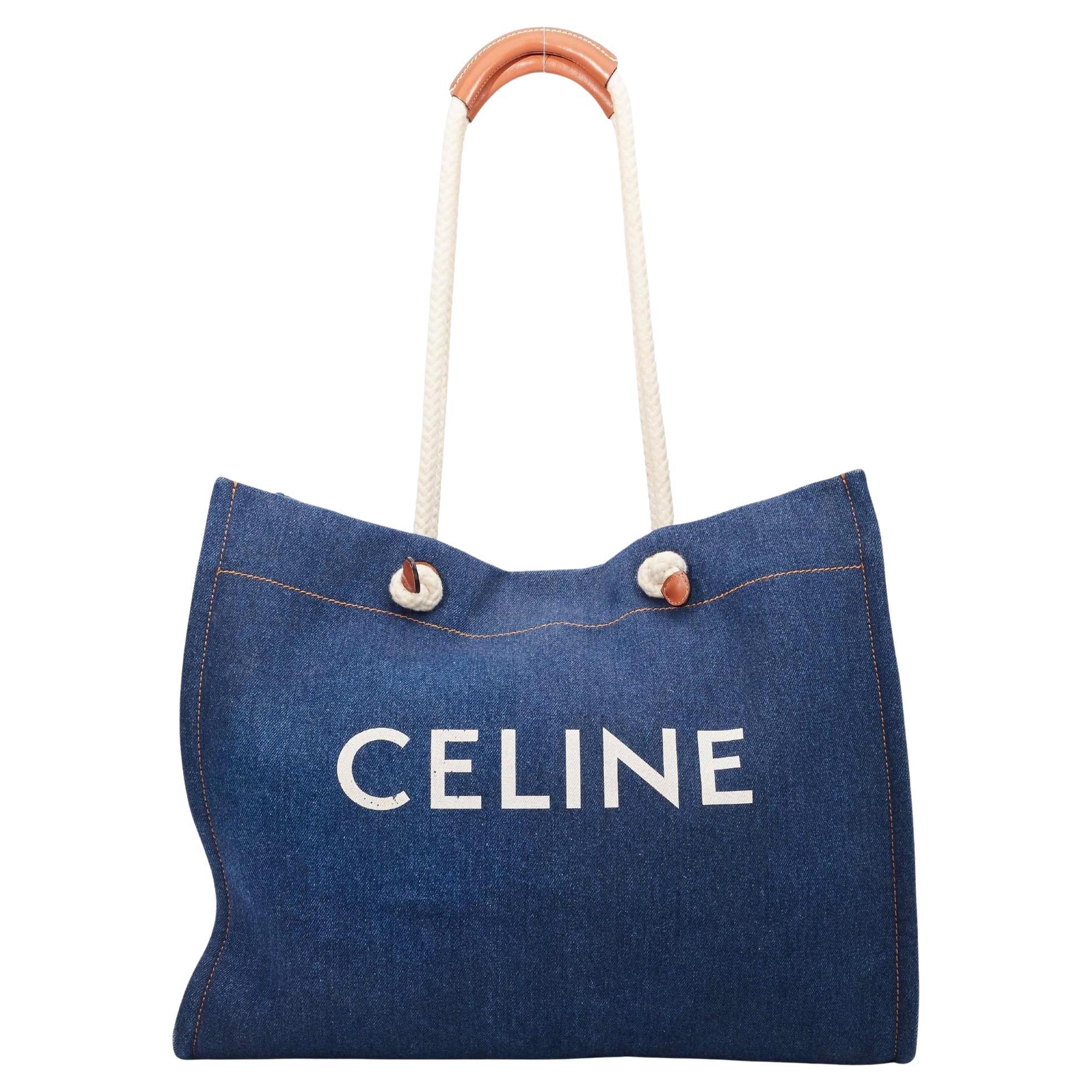 Celine Denim Navy Blue Horizontal Cabas Tote Bag For Sale at 1stDibs