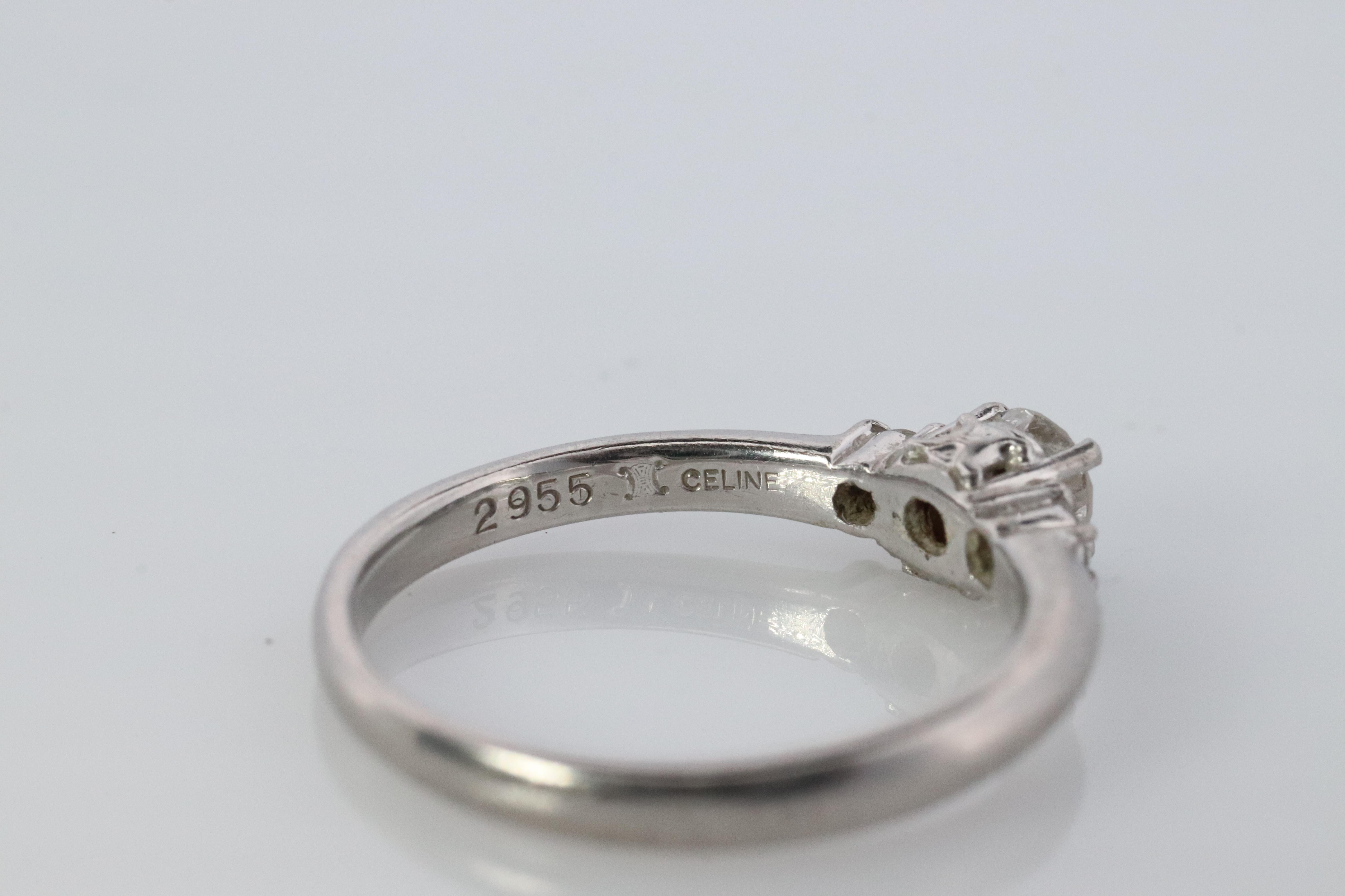 Round Cut Celine Diamond Ring. Diamond Solitaire Engagement Pt900 Platinum band. Certified For Sale