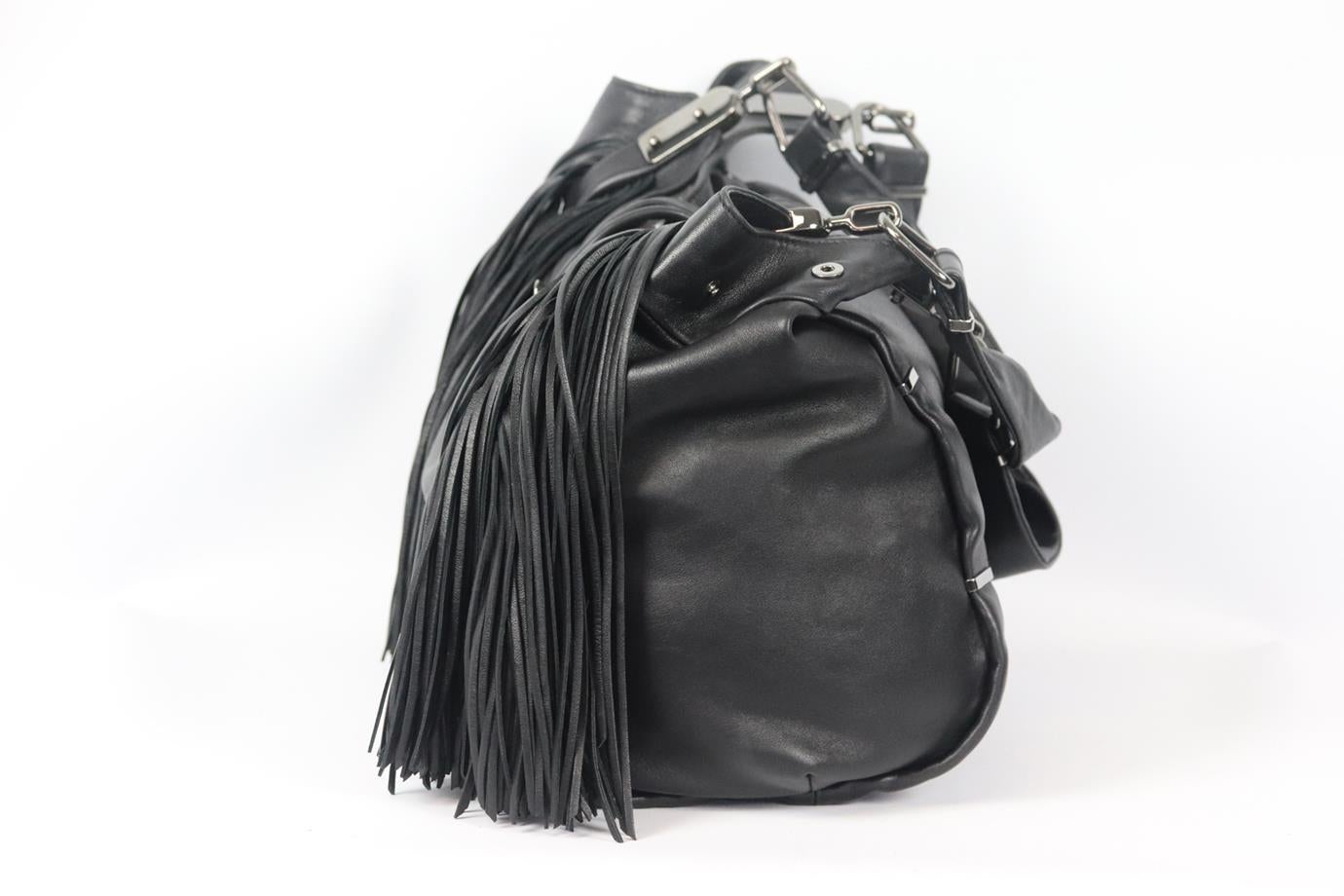 Black Celine Dimitri Fringed Leather Shoulder Bag
