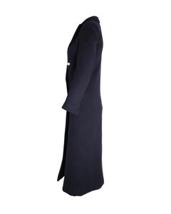 Celine Double-Breasted Long Coat in Navy Blue Lana Vergine