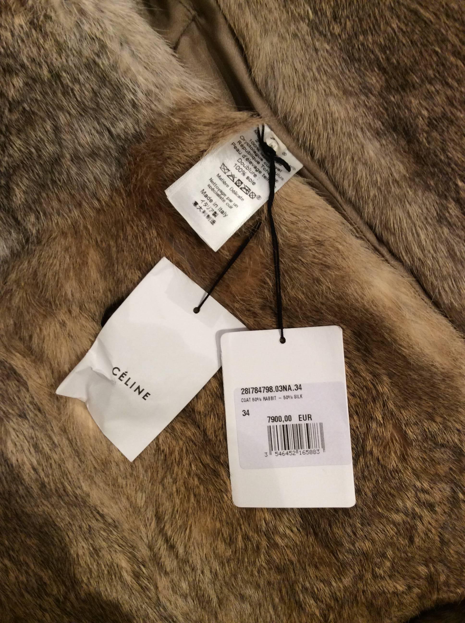 Brown Celine Double Breasted Royal Rabbit Fur Coat Sz 34 For Sale