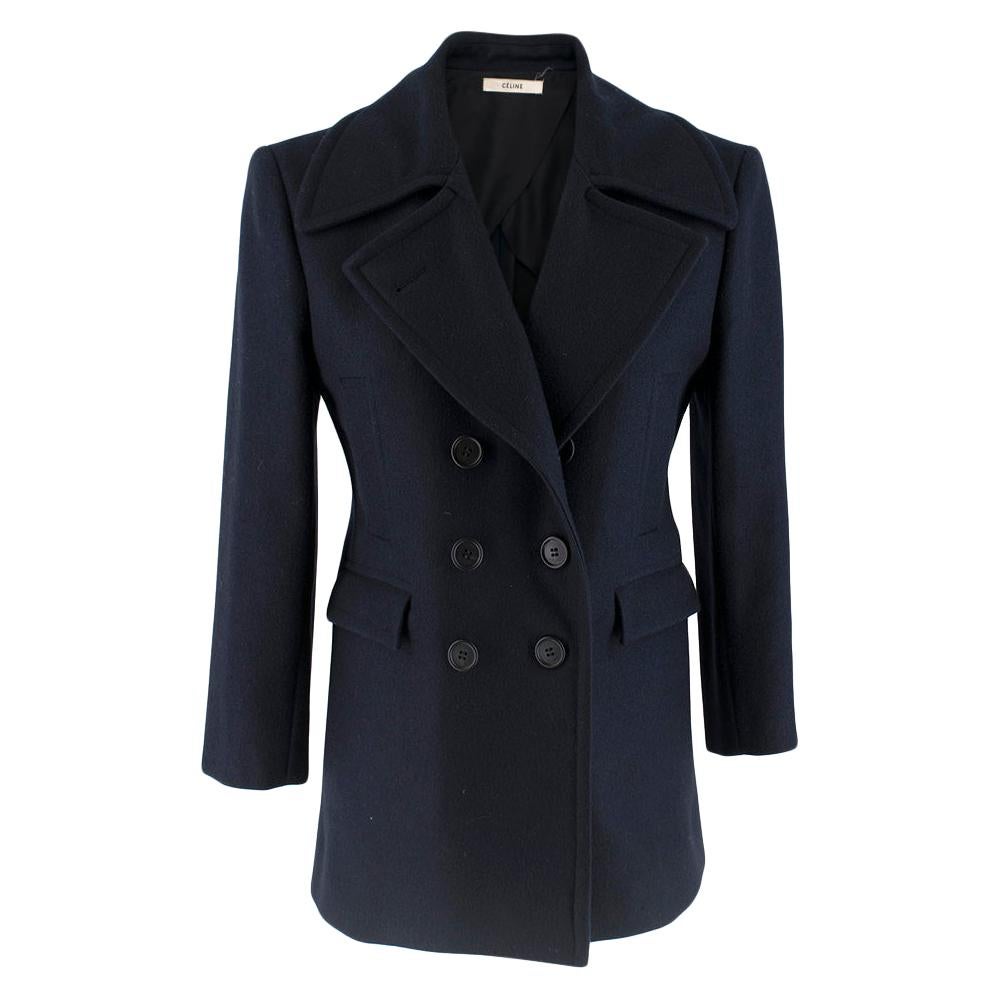 Celine Double Breasted Wool Navy Coat SIZE S