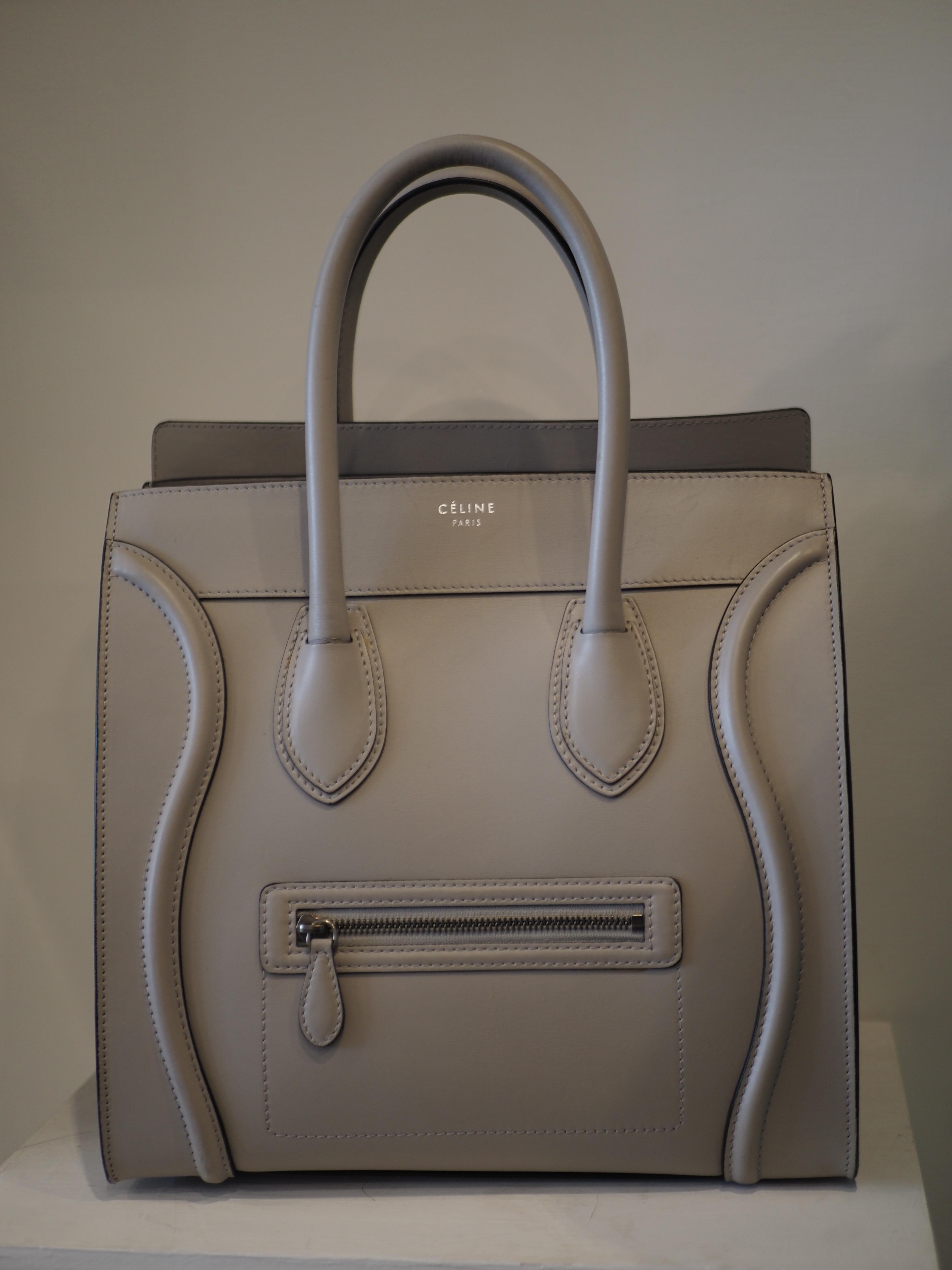Gray Cèline dove light grey lambskin medium luggage bag