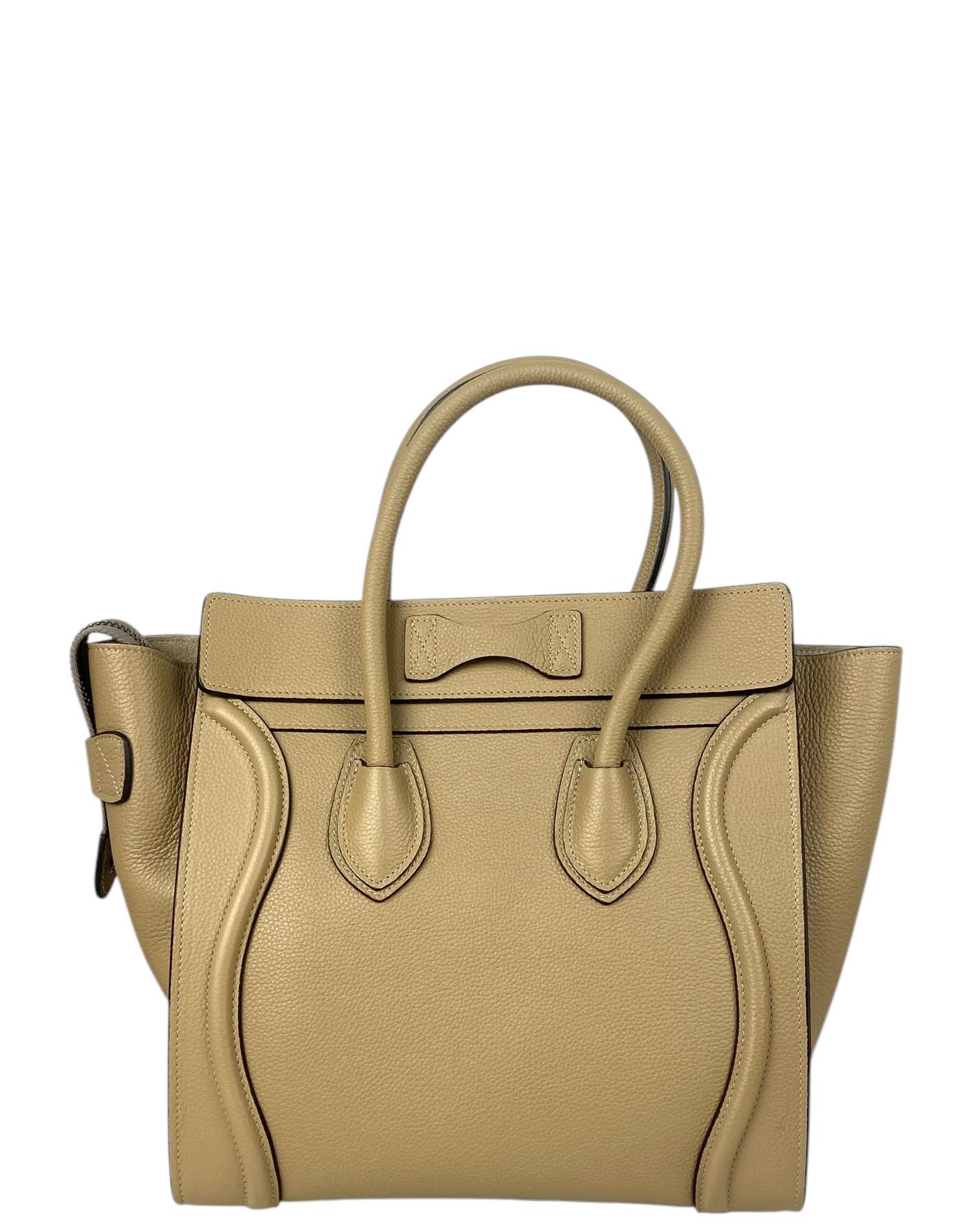 Brown Celine Dune Drummed Calfskin Micro Luggage Tote Bag For Sale