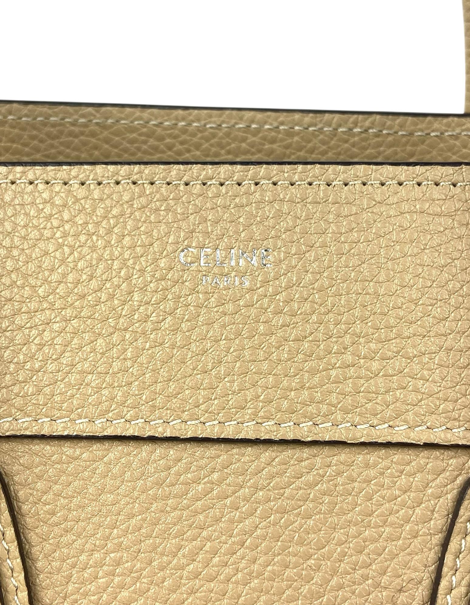 Celine Dune Drummed Calfskin Micro Luggage Tote Bag For Sale 3