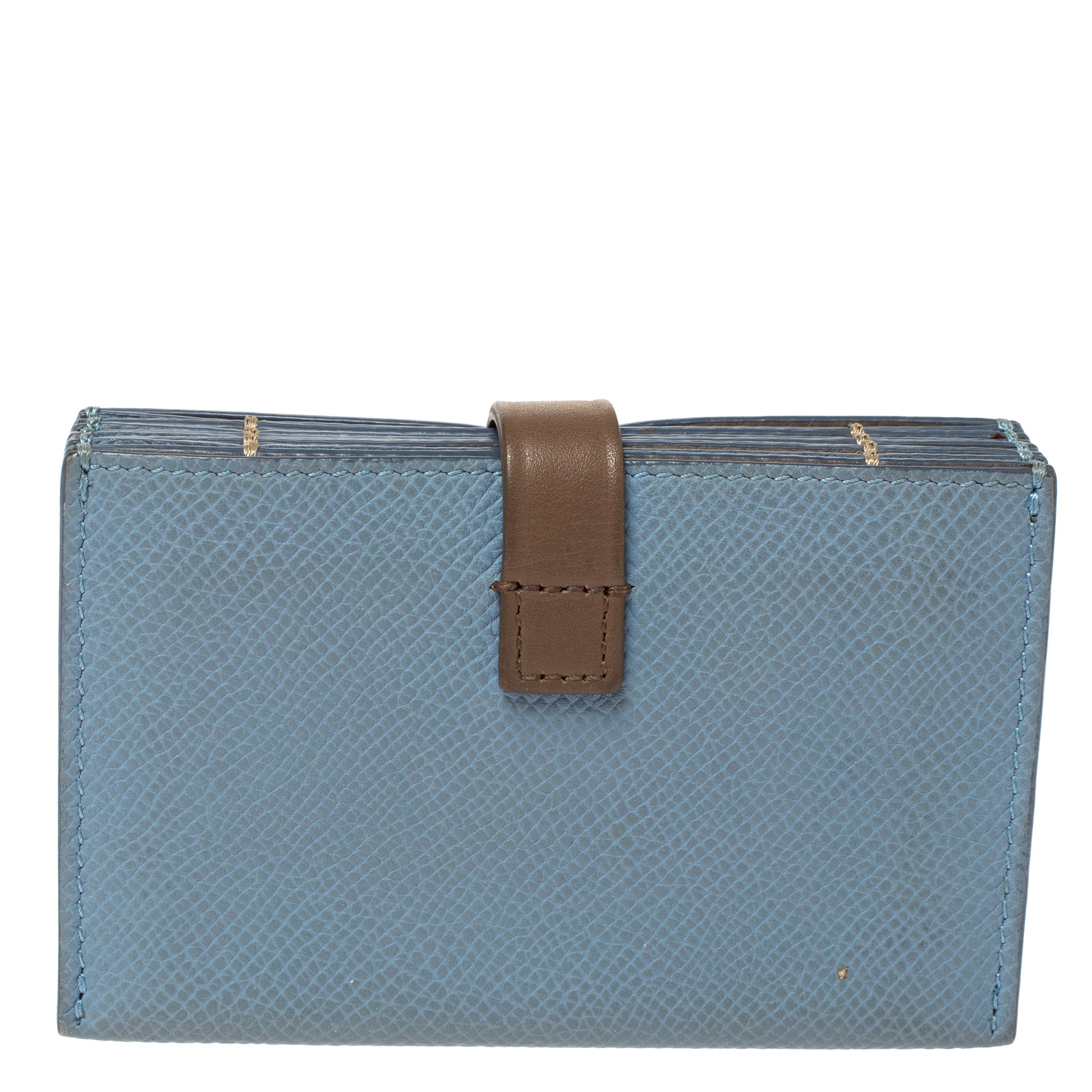 Celine Dusty Blue Grained Leather Accordeon Card Holder For Sale at ...