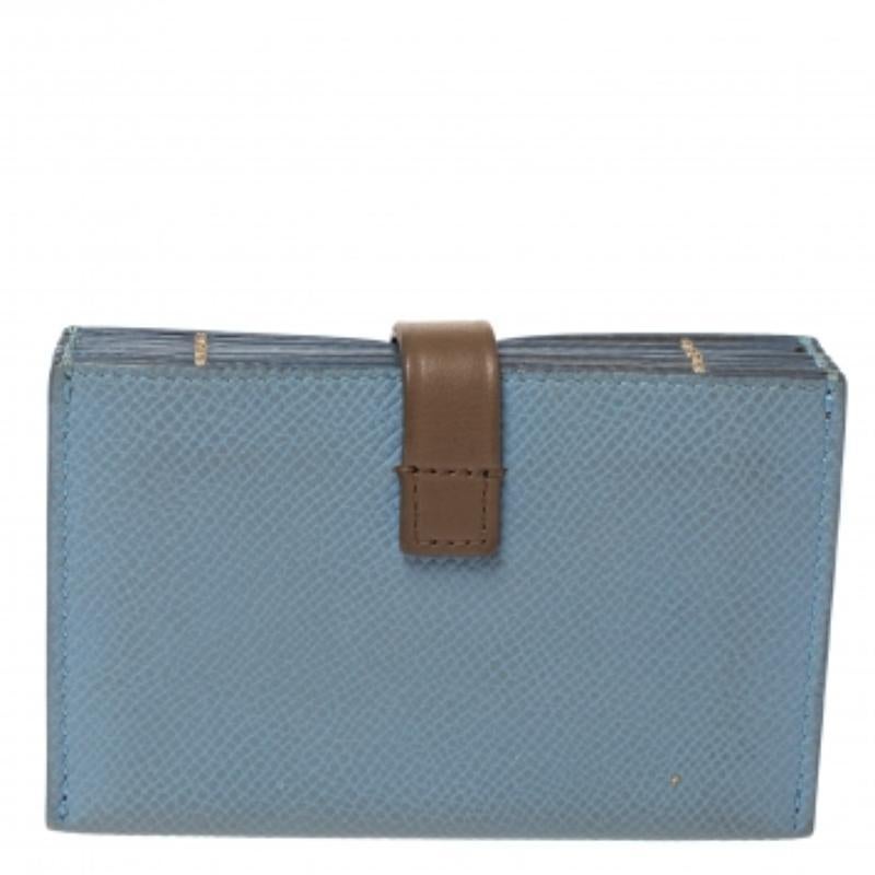 Portacarte Celine in pelle granulata blu polvere Accordeon in vendita 1