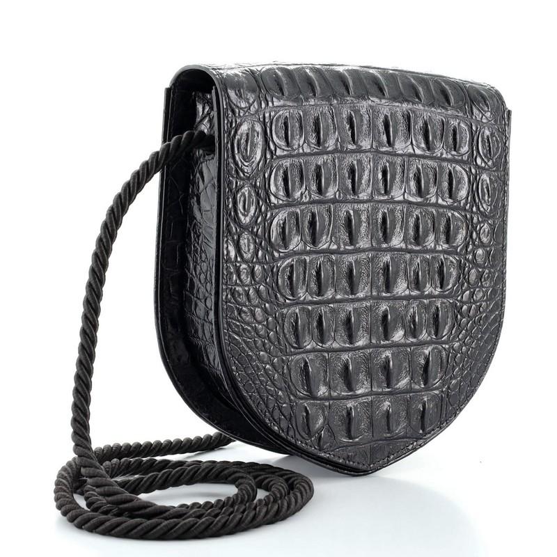 Black Celine Ecusson Bag Crocodile Embossed Leather Medium