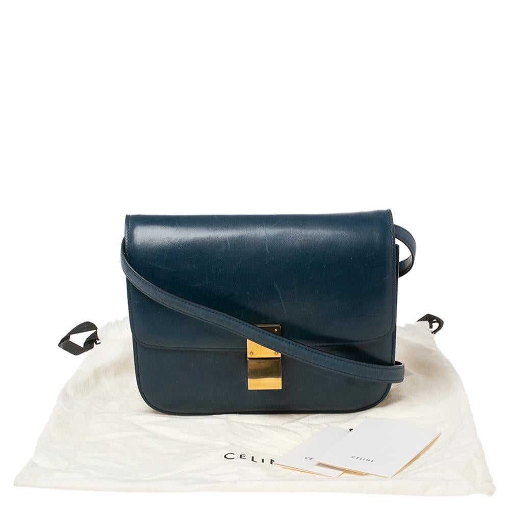 Celine Electric Blue Leather Medium Classic Box Crossbody Bag 5