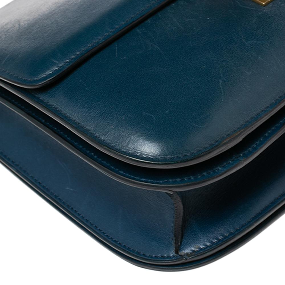 Black Celine Electric Blue Leather Medium Classic Box Crossbody Bag