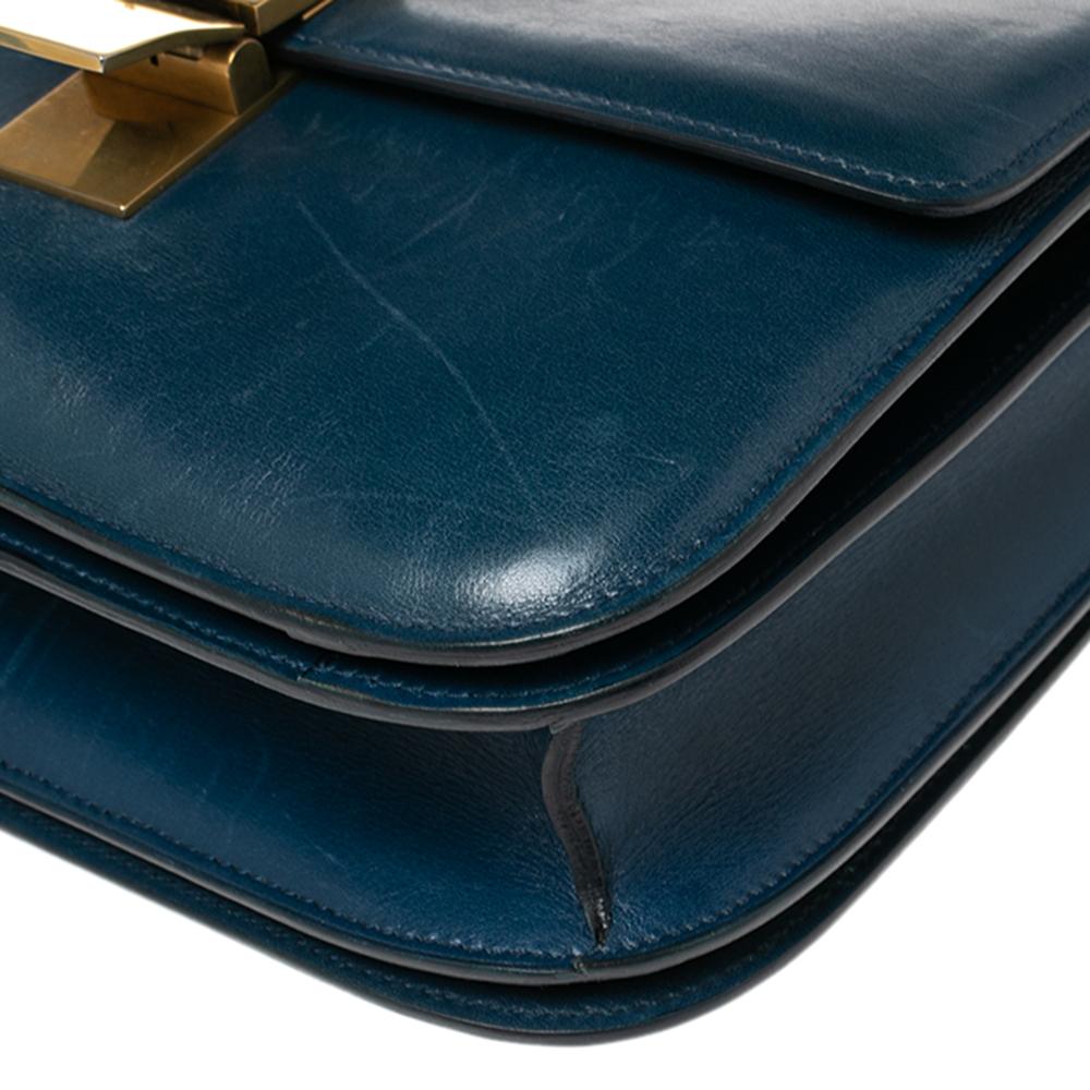 Celine Electric Blue Leather Medium Classic Box Crossbody Bag In Good Condition In Dubai, Al Qouz 2