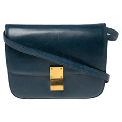 Celine Electric Blue Leather Medium Classic Box Crossbody Bag