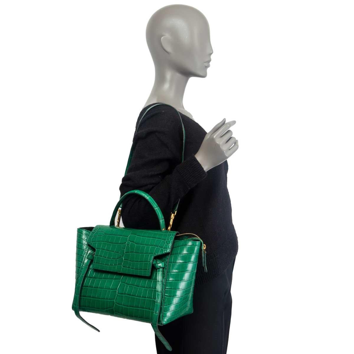 Women's CELINE Emerald green CROCODILE MINI BELT Shoulder Bag For Sale