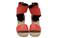 Celine Espadrille Sandals 37 US 7 Red Leather Wedge Heels Old Phoebe Philo