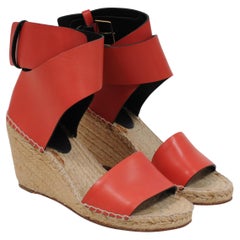 Celine Espadrille Sandals 37 US 7 Red Leather Wedge Heels Old Phoebe Philo