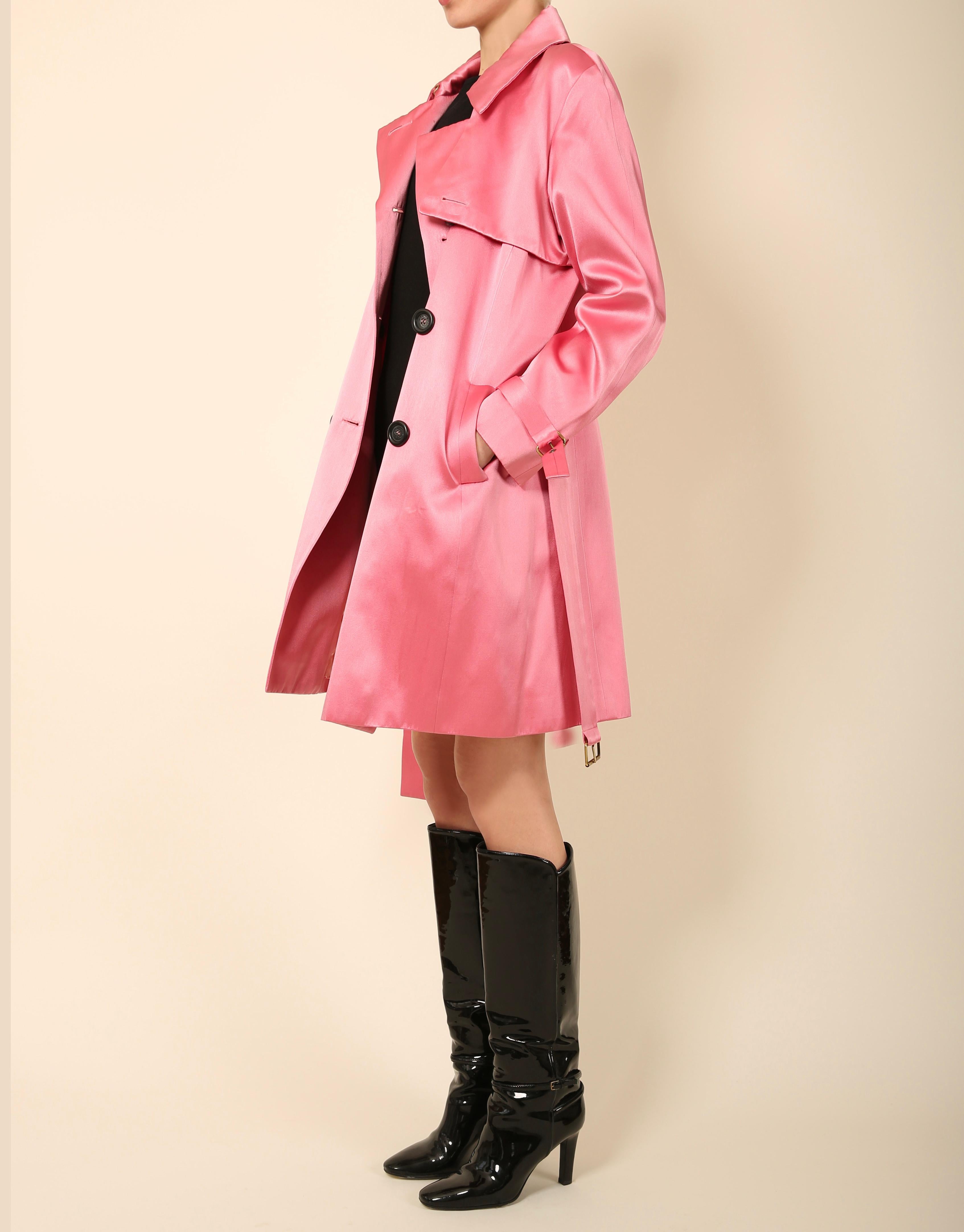 Celine F/W 2003 pink silk oversized button belted trench coat  6
