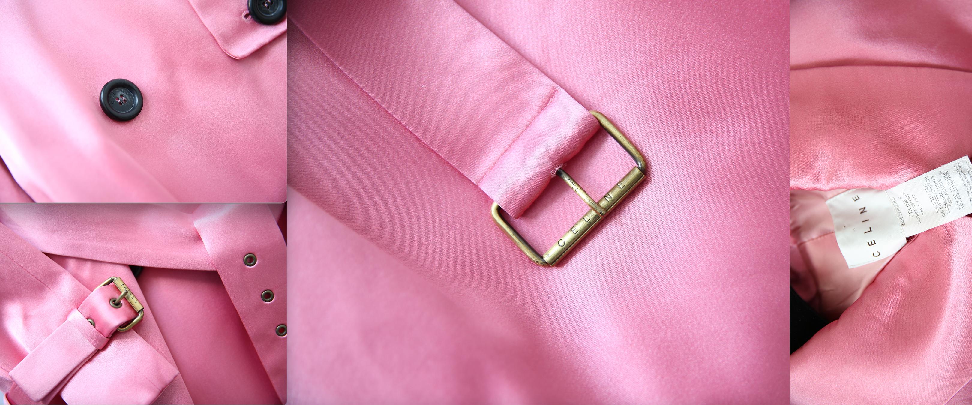 Trench-coat Céline surdimensionné en soie rose avec ceinture à boutons, automne-hiver 2003 13
