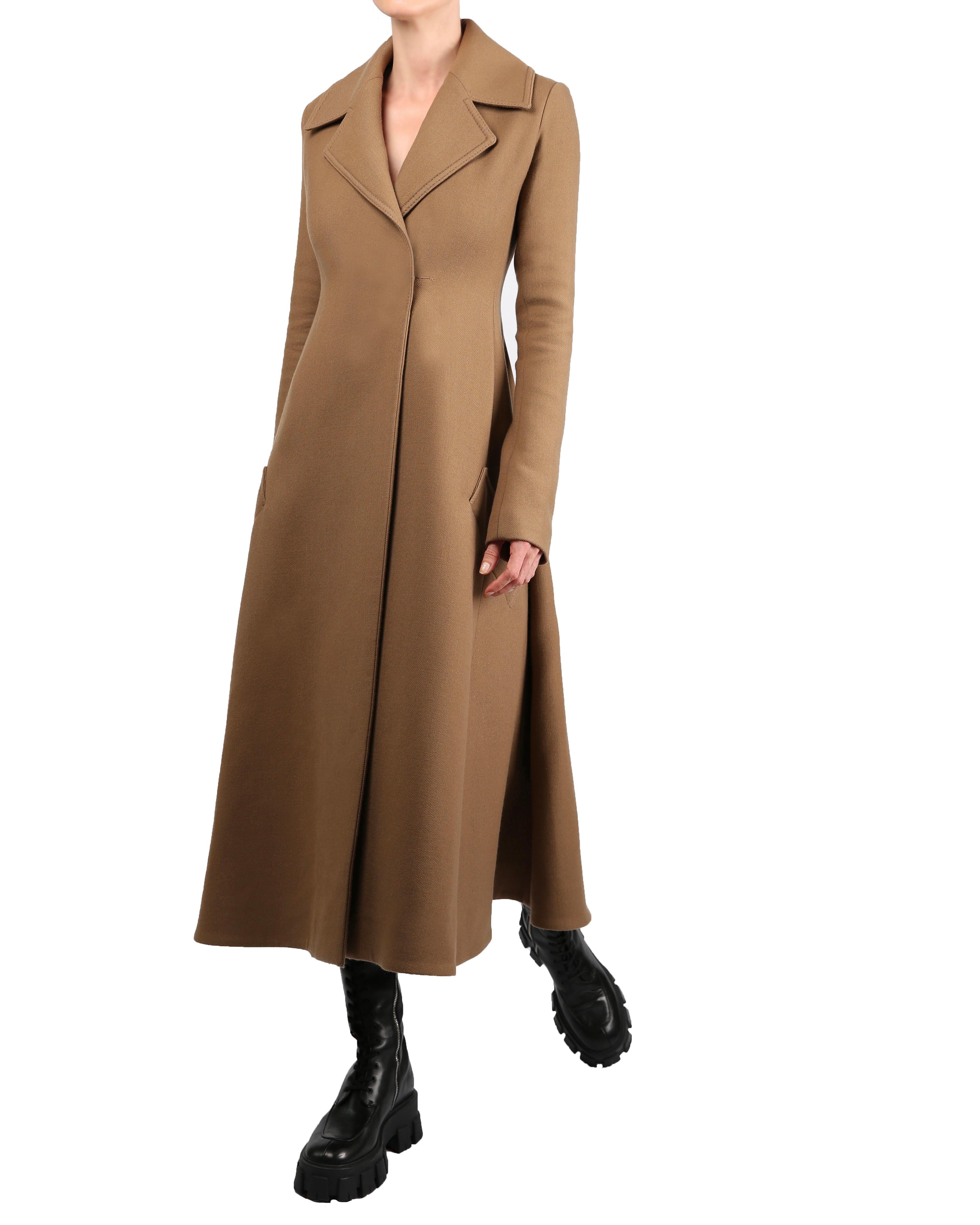 Celine Fall 2014 Phoebe Philo gabardine wool fit and flare maxi coat in  camel at 1stDibs