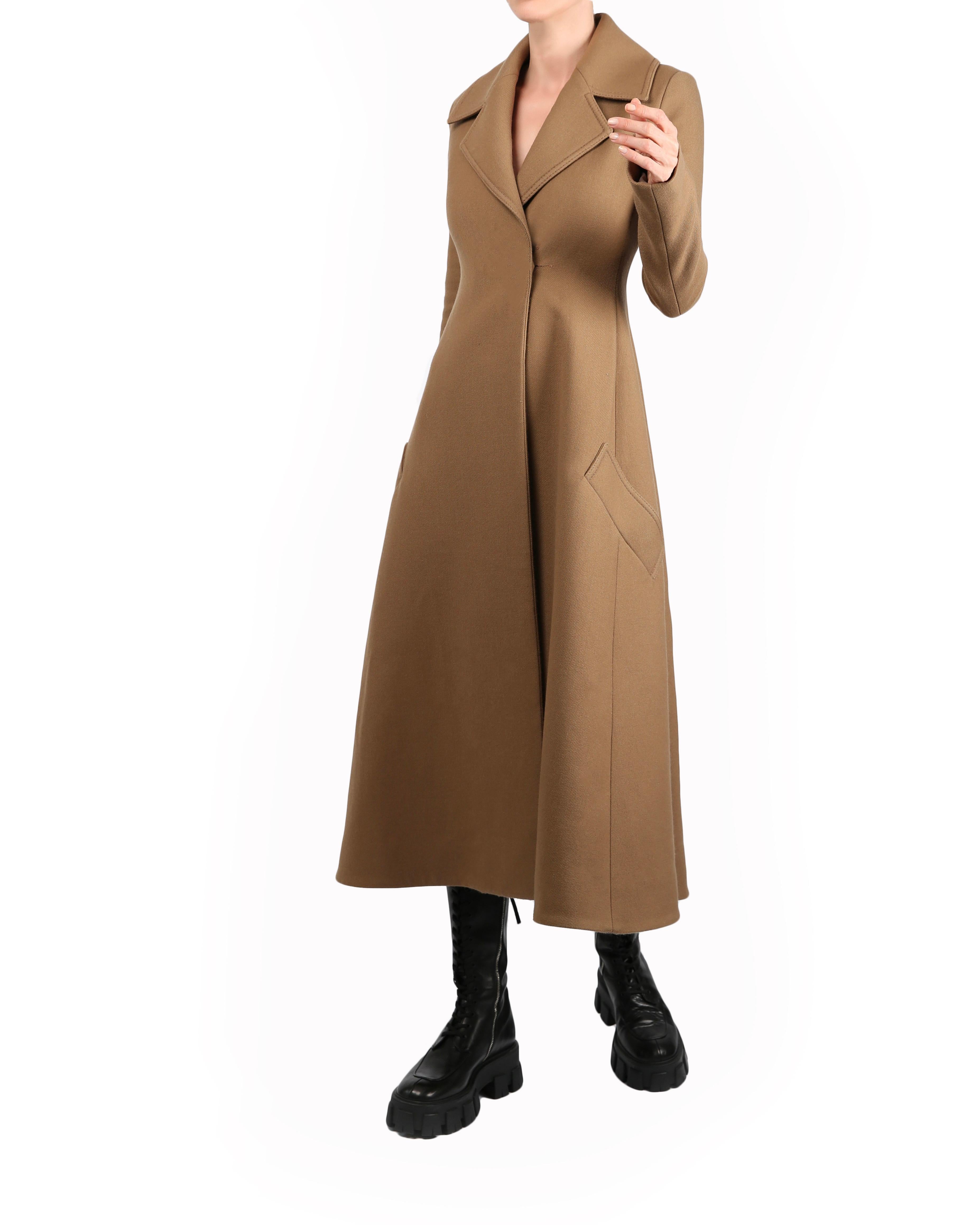 Brown Celine Fall 2014 Phoebe Philo  gabardine wool fit and flare maxi coat in camel