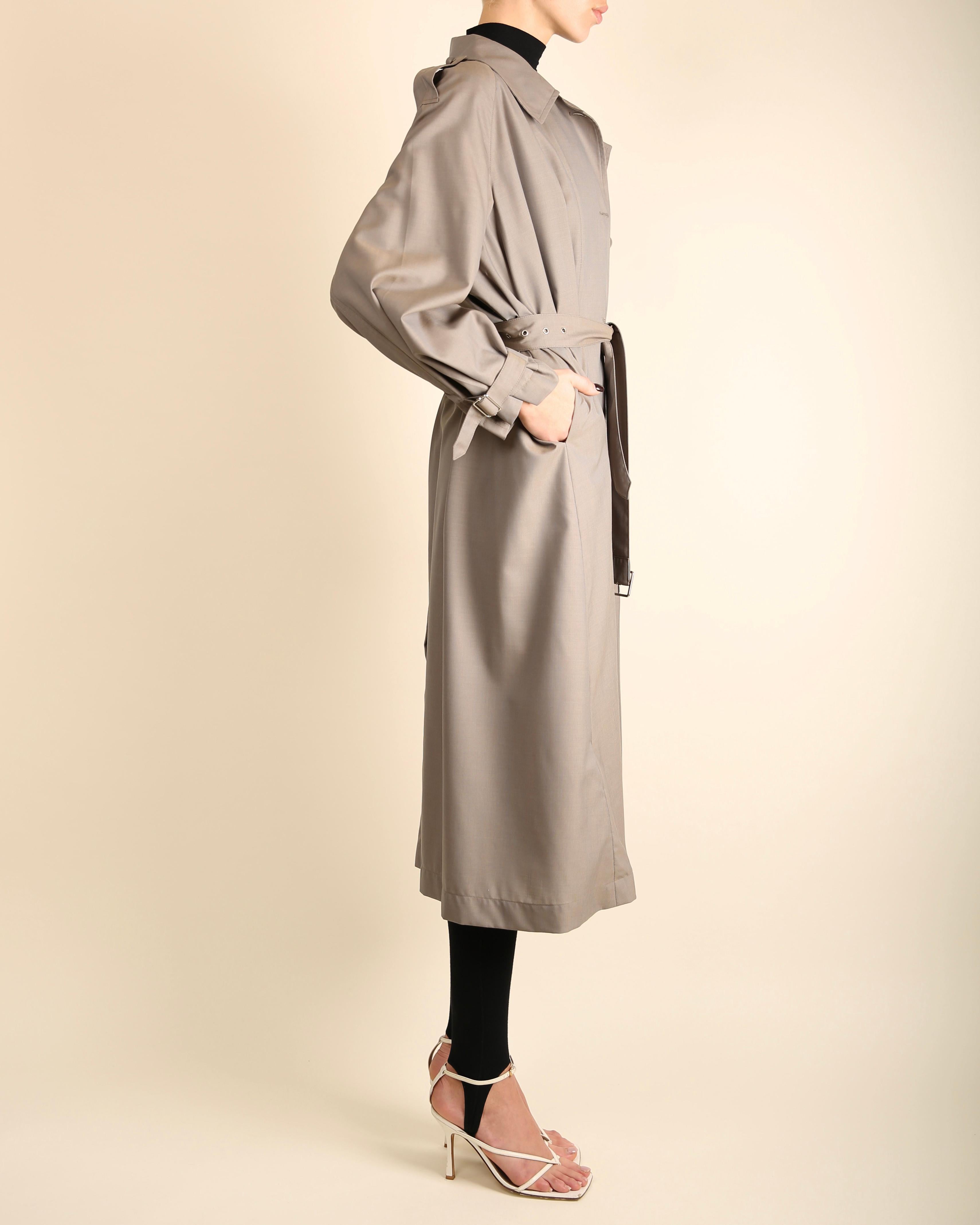 Celine Fall 2017 grey oversized maxi belted wool cashmere trench coat FR 36 5