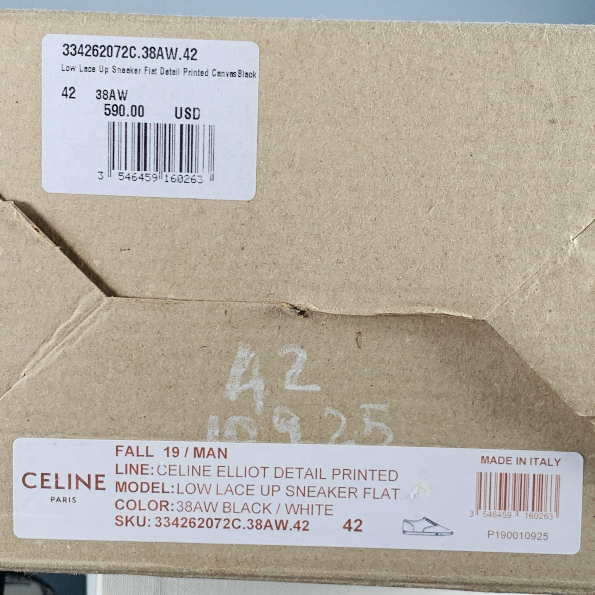Celine Fall 2019 Size 9 Black White Marbled Canvas Lace-Up Sneakers en vente 5