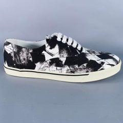 CELINE Fall 2019 Size 9 Black White Marbled Canvas Lace-Up Sneakers