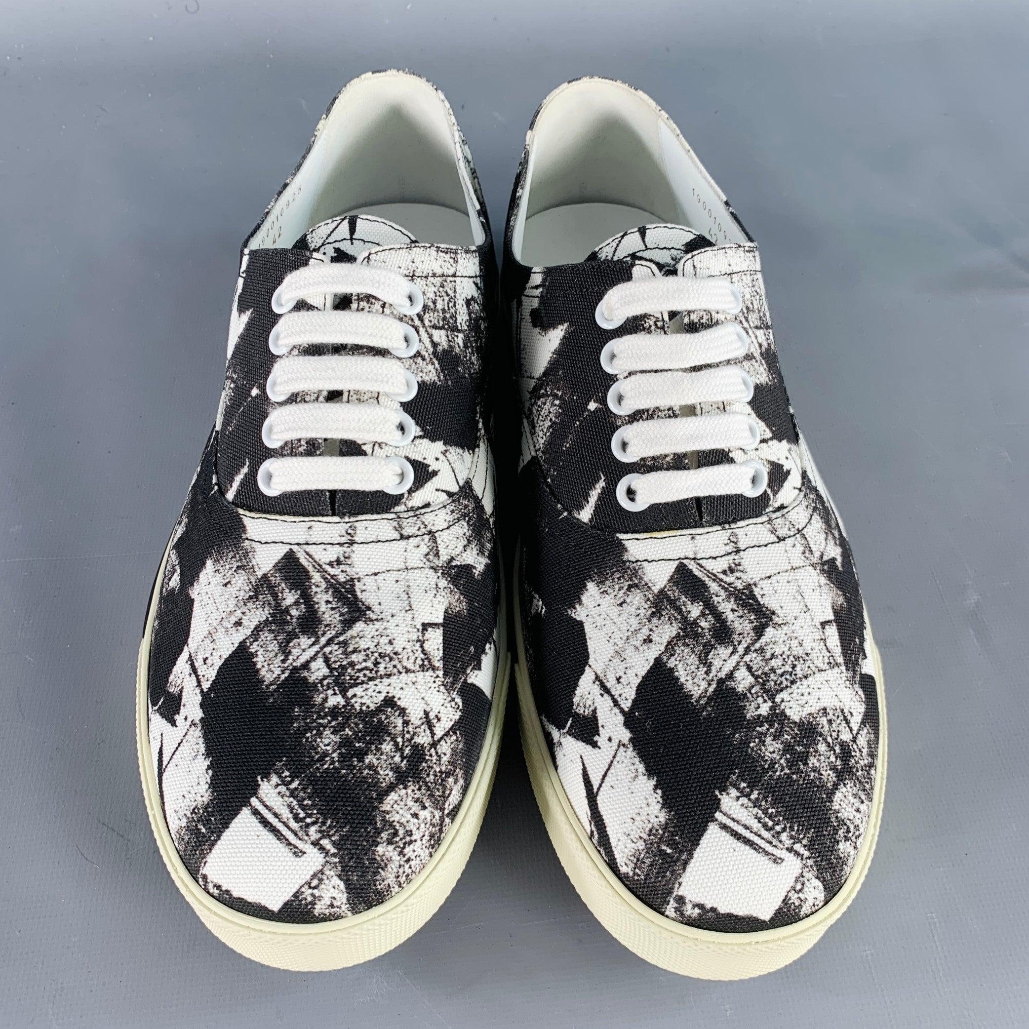 Celine Fall 2019 Size 9 Black White Marbled Canvas Lace-Up Sneakers Bon état - En vente à San Francisco, CA