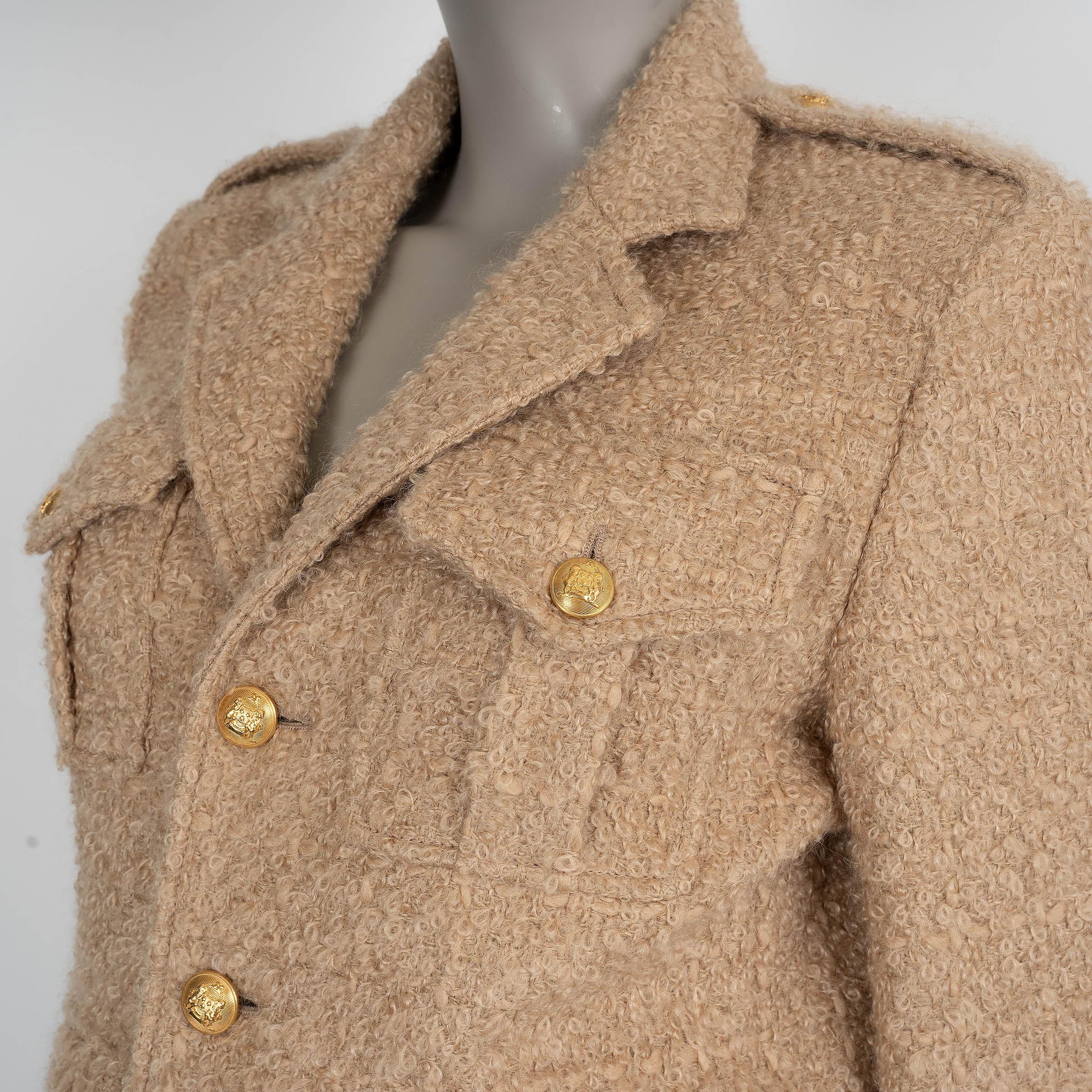 CELINE Ficelle beige mohair e lana 2021 CHASSEUR TWEED Giacca 36 S in vendita 1