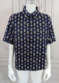 Celine Floral Print Navy Blue Cotton Logo Polo