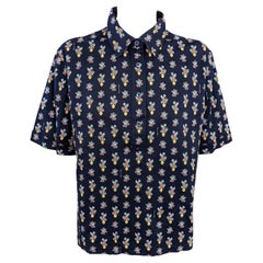 Celine Floral Print Navy Blue Cotton Logo Polo
