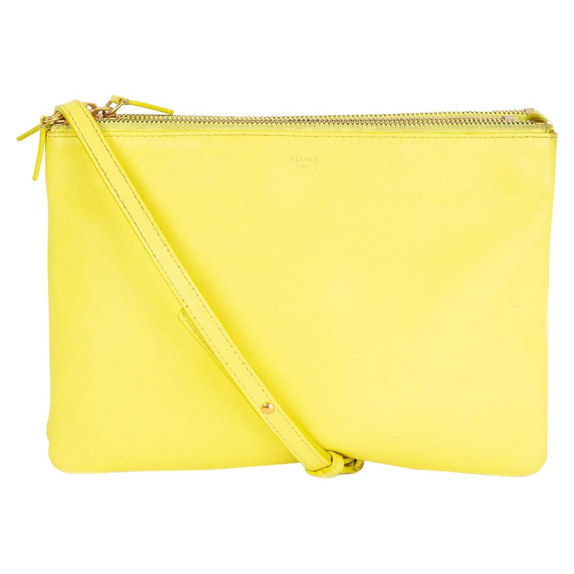 CELINE Fluo yellow leather TRIO LARGE Crossbody Shoulder Bag