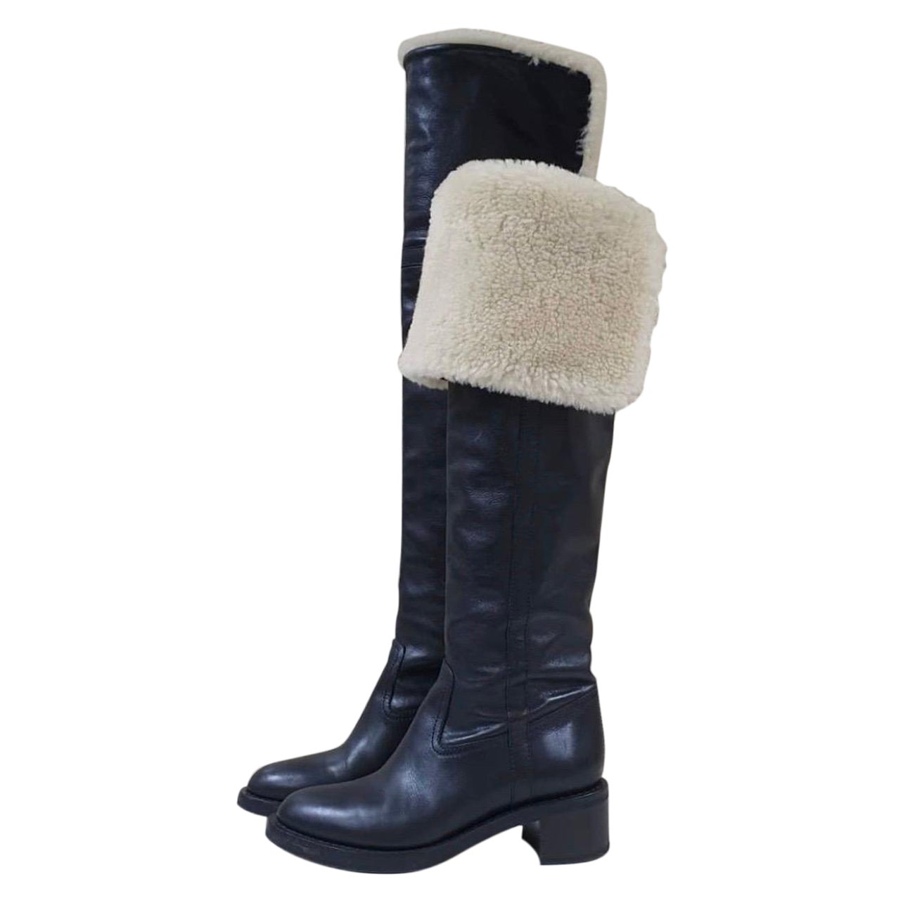 Celine Folco Black Leather Over Knee Boots