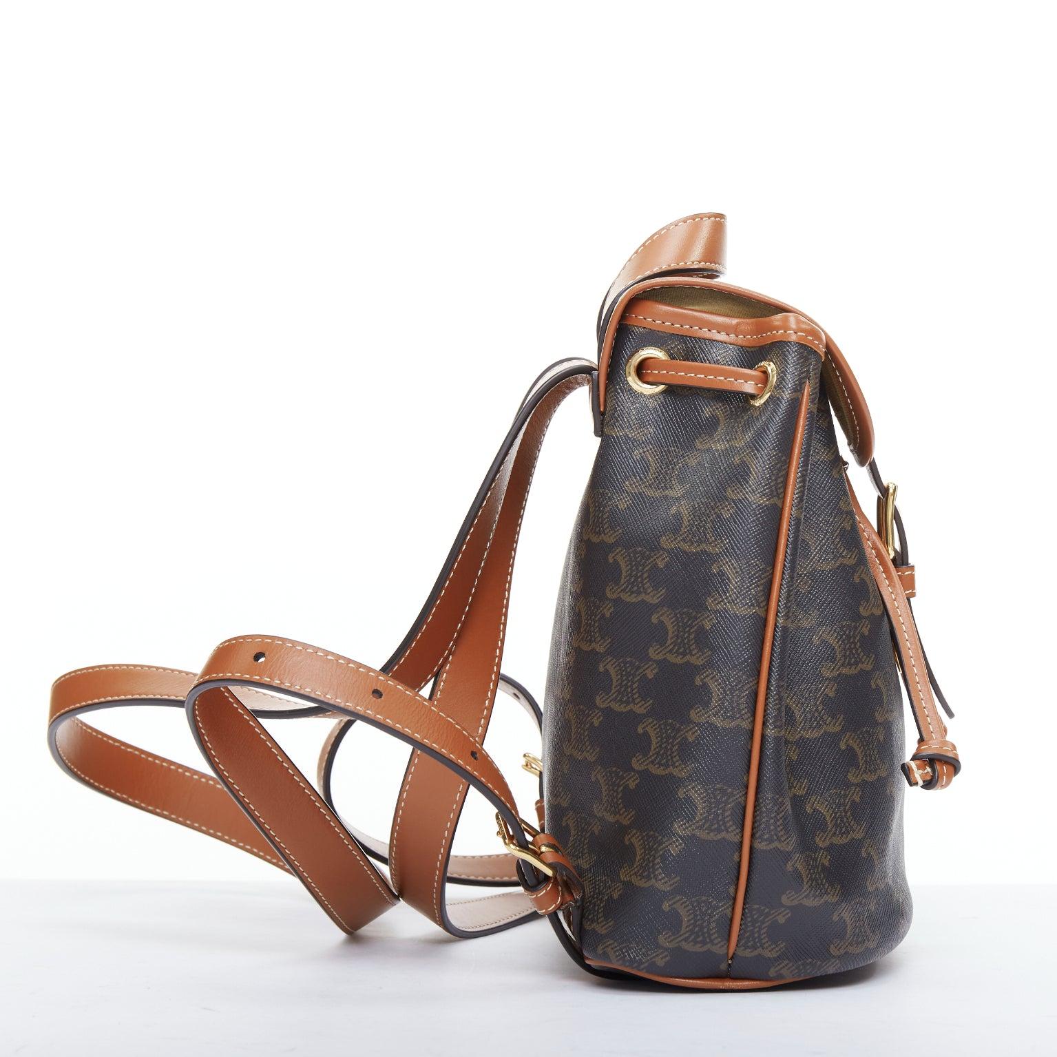 CELINE Folco brown triomphe monogram canvas mini backpack In Good Condition In Hong Kong, NT