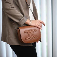 Céline Folco Cuir Triomphe Calfskin Tan Shoulder Bag