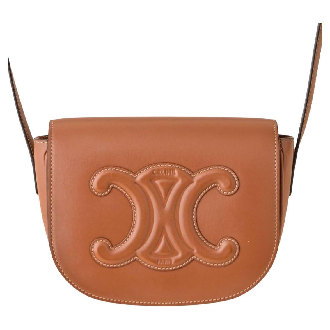 Céline Folco Cuir Triomphe Calfskin Tan Shoulder Bag For Sale