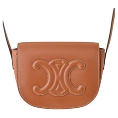 Céline Folco Cuir Triomphe in pelle di vitello Tan Borsa a tracolla