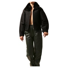 Celine fox fur collar black structured bomber style coat jacket