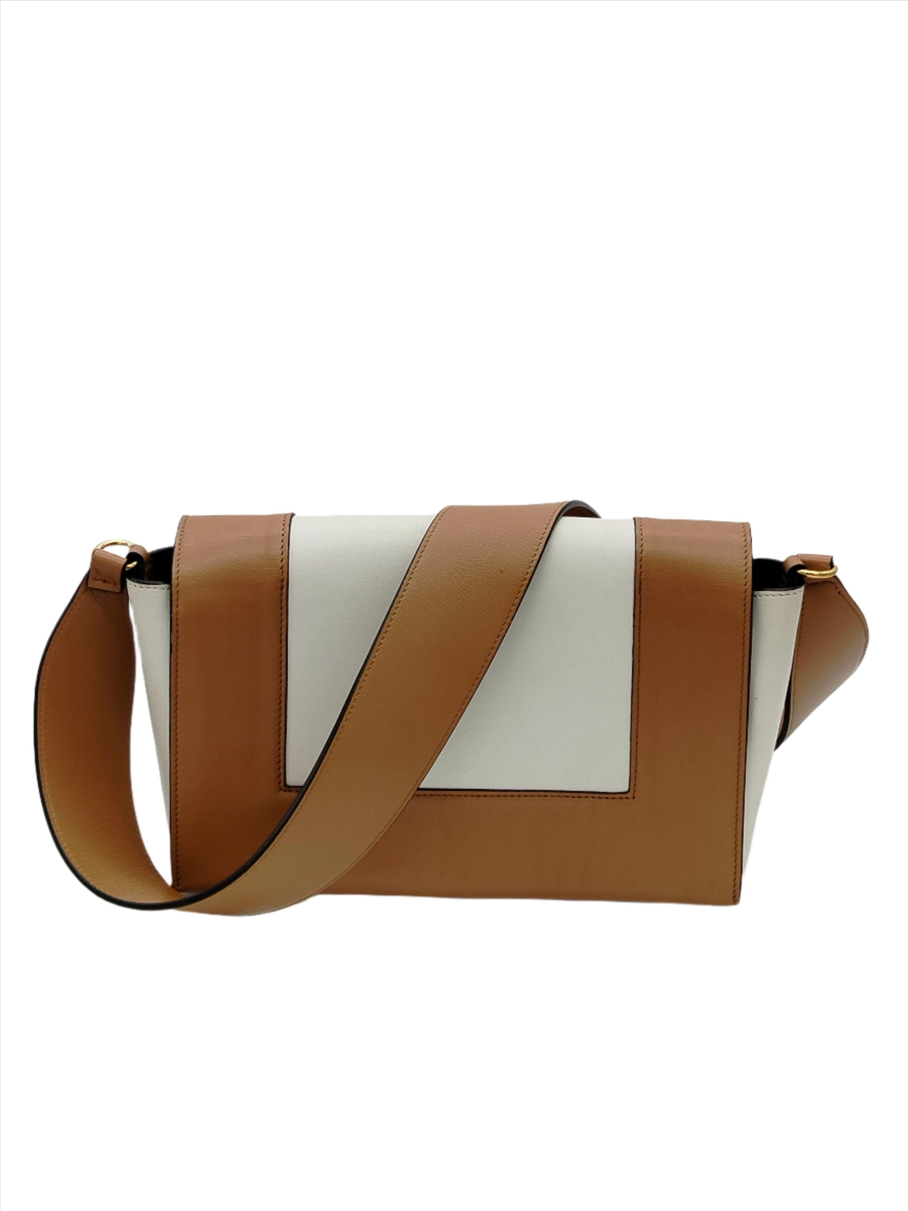 Céline by Phoebe Philo medium frame bag in ivory and white calf leather, gold-tone hardware, with front flap with slide-in closure, shoulder/crossbody strap, color-coded lambskin lining, with two internal compartments and zipper pocket, the perfect