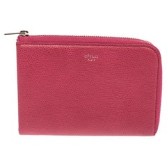 Celine Fuchsia Leather Half Zip Multifunction Wallet