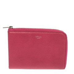 Celine Fuchsia Leder-Brieftasche mit halber Reißverschluss Multifunktion
