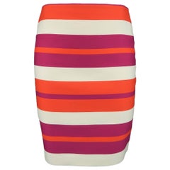 Celine Fuchsia Orange and Cream Striped Wool Mini Skirt