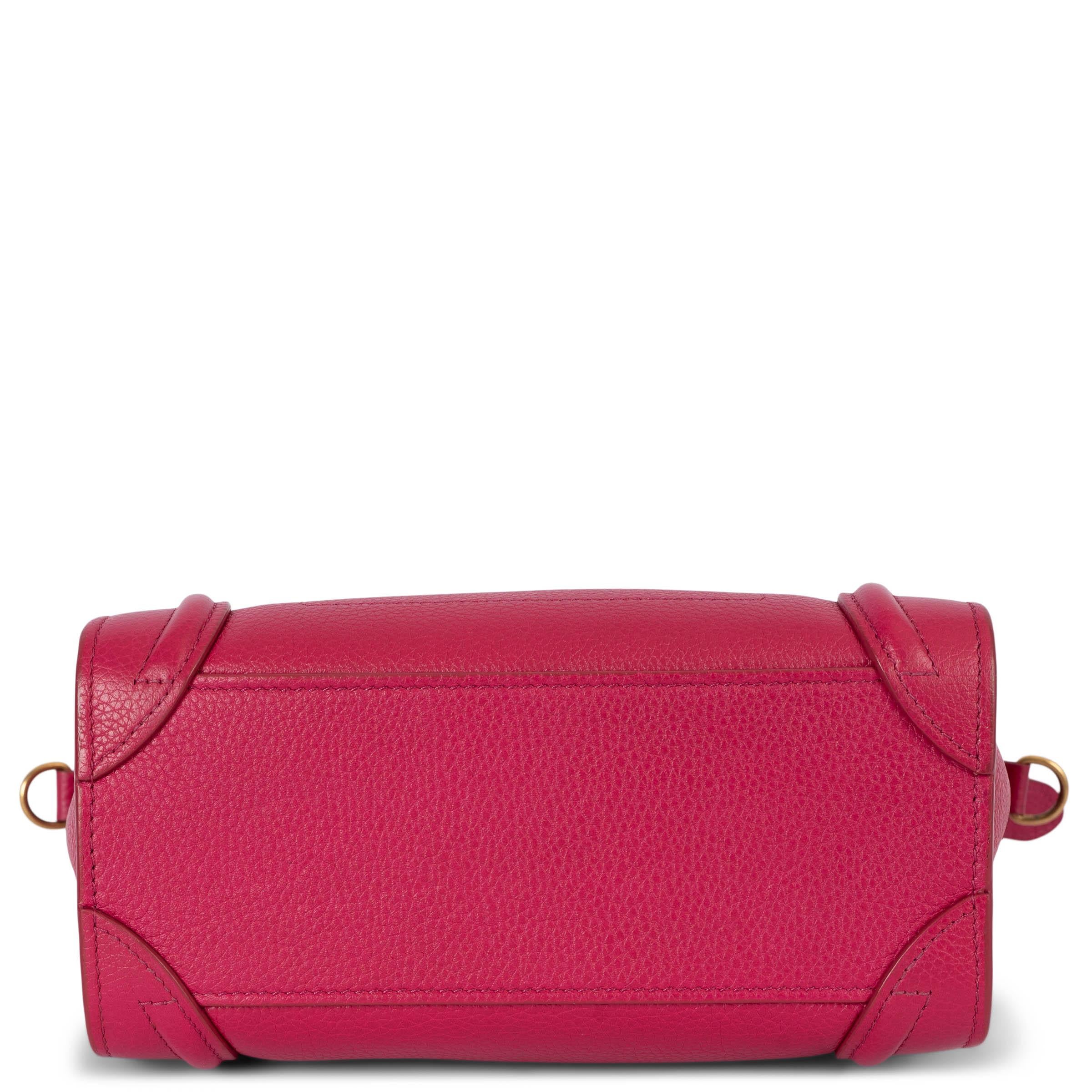 CELINE fuchsia pink Drummed leather NANO LUGGAGE Tote Bag In Excellent Condition For Sale In Zürich, CH