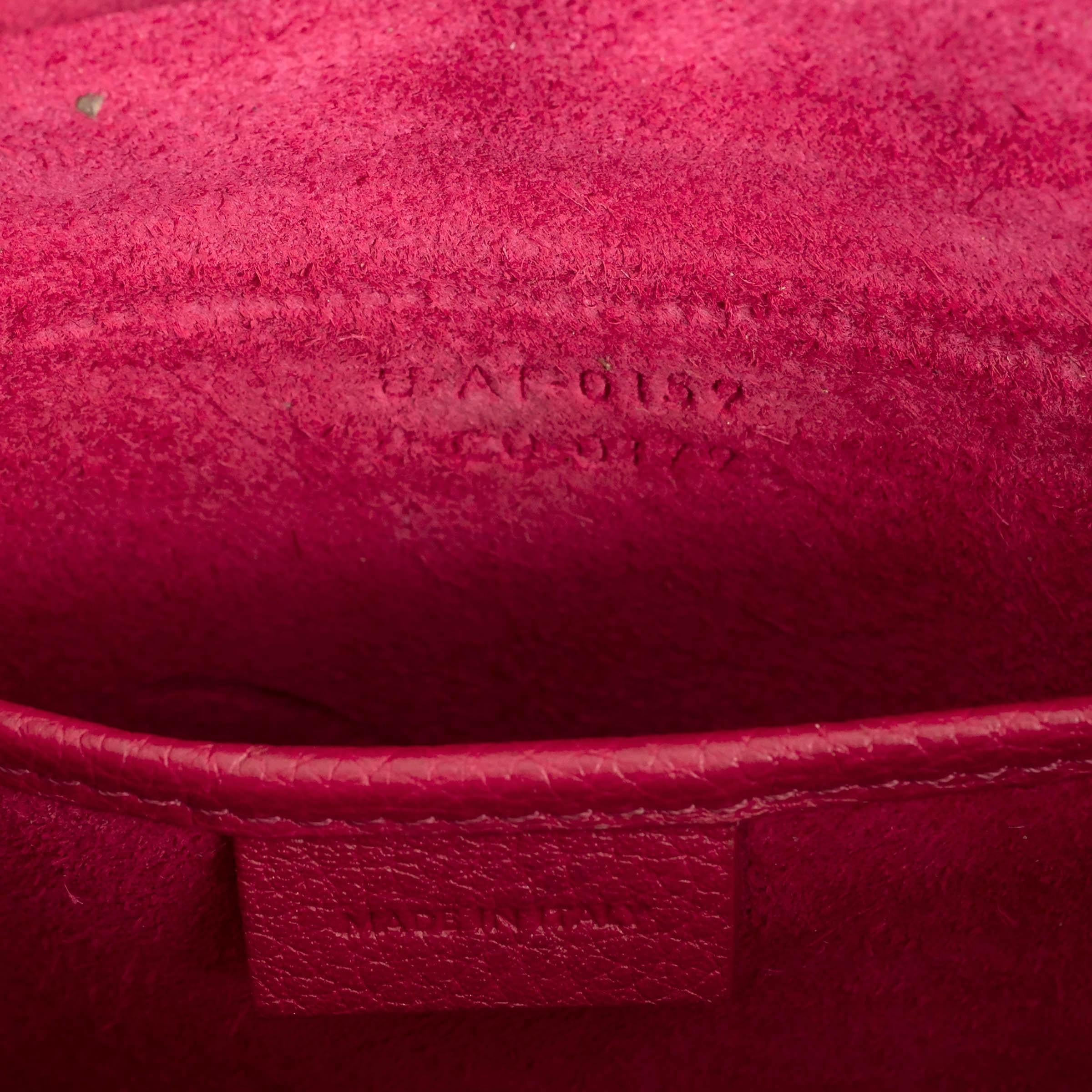 CELINE fuchsia pink Drummed leather NANO LUGGAGE Tote Bag For Sale 2
