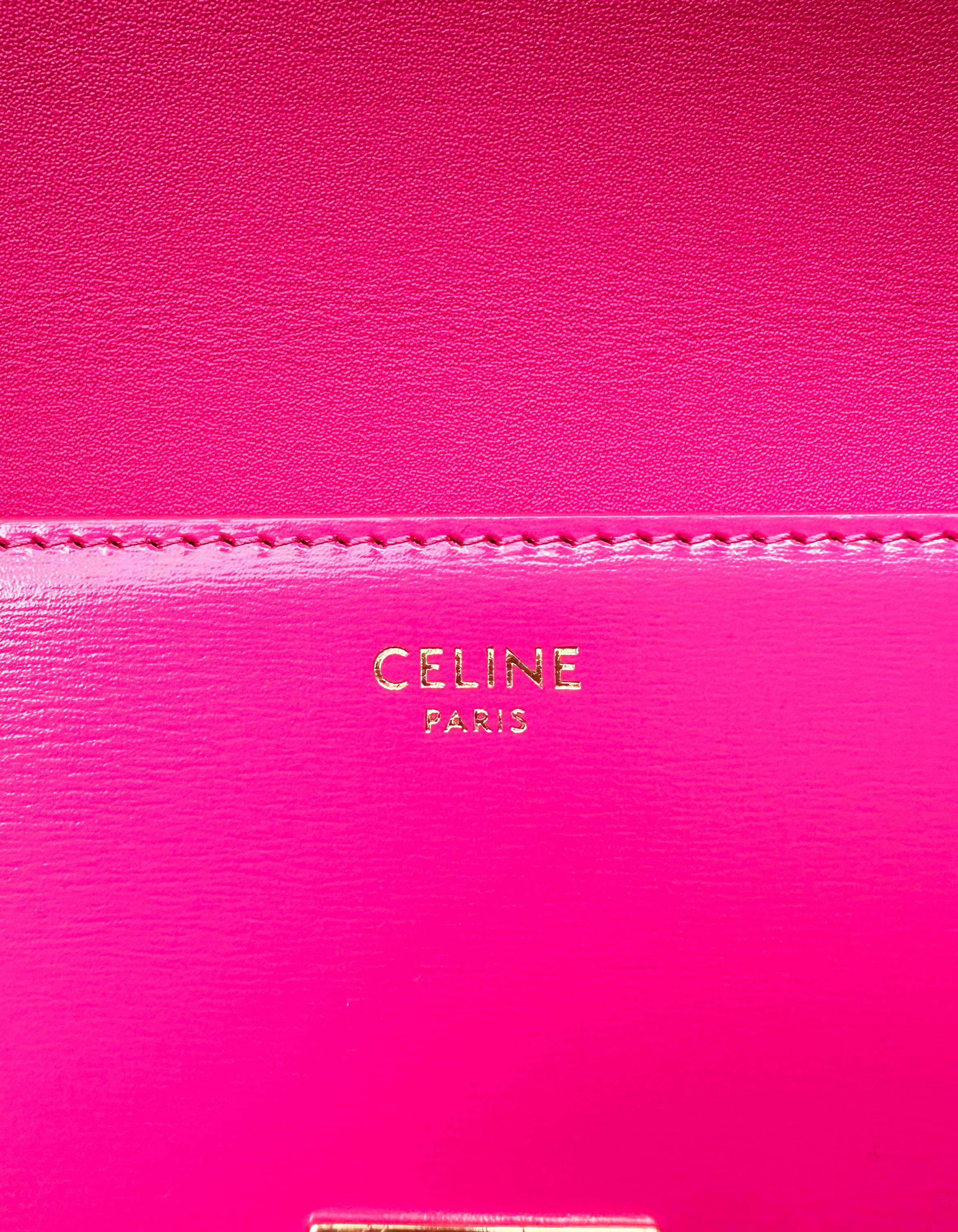 Women's Celine Fuchsia Pink Shiny Calfskin Triomphe Shoulder Bag