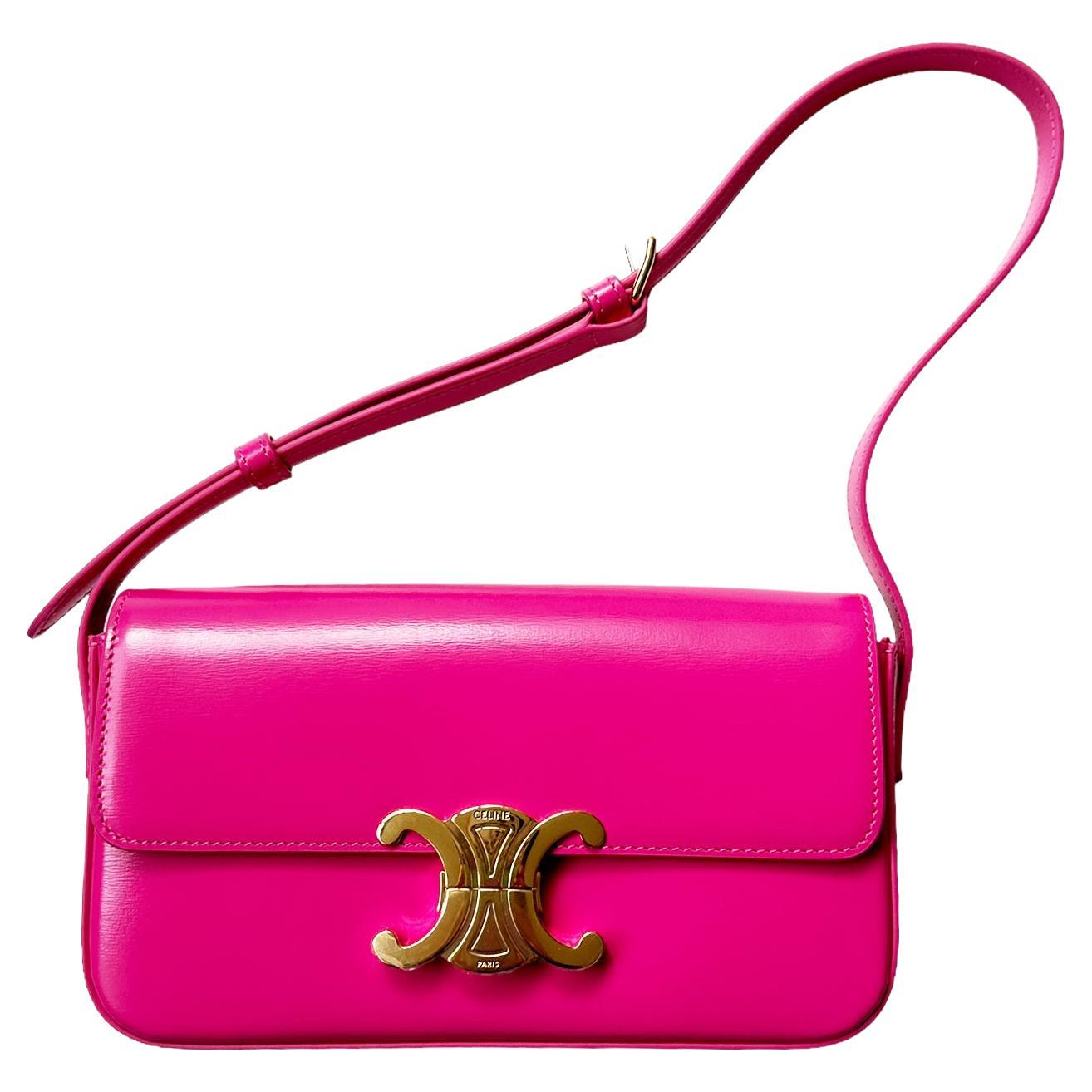Celine Fuchsia Pink Shiny Calfskin Triomphe Shoulder Bag