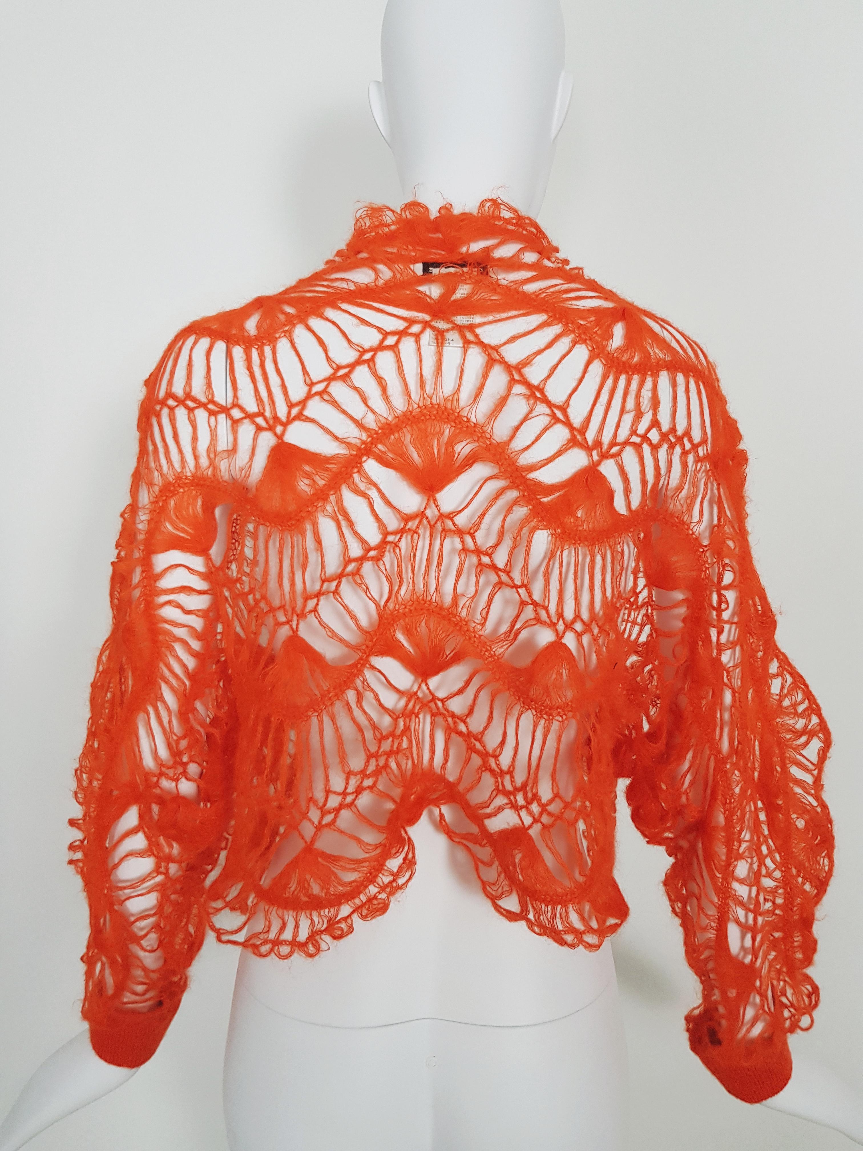 Rosso Cardigan CELINE FW 2006 in mohair lavorato all'uncinetto