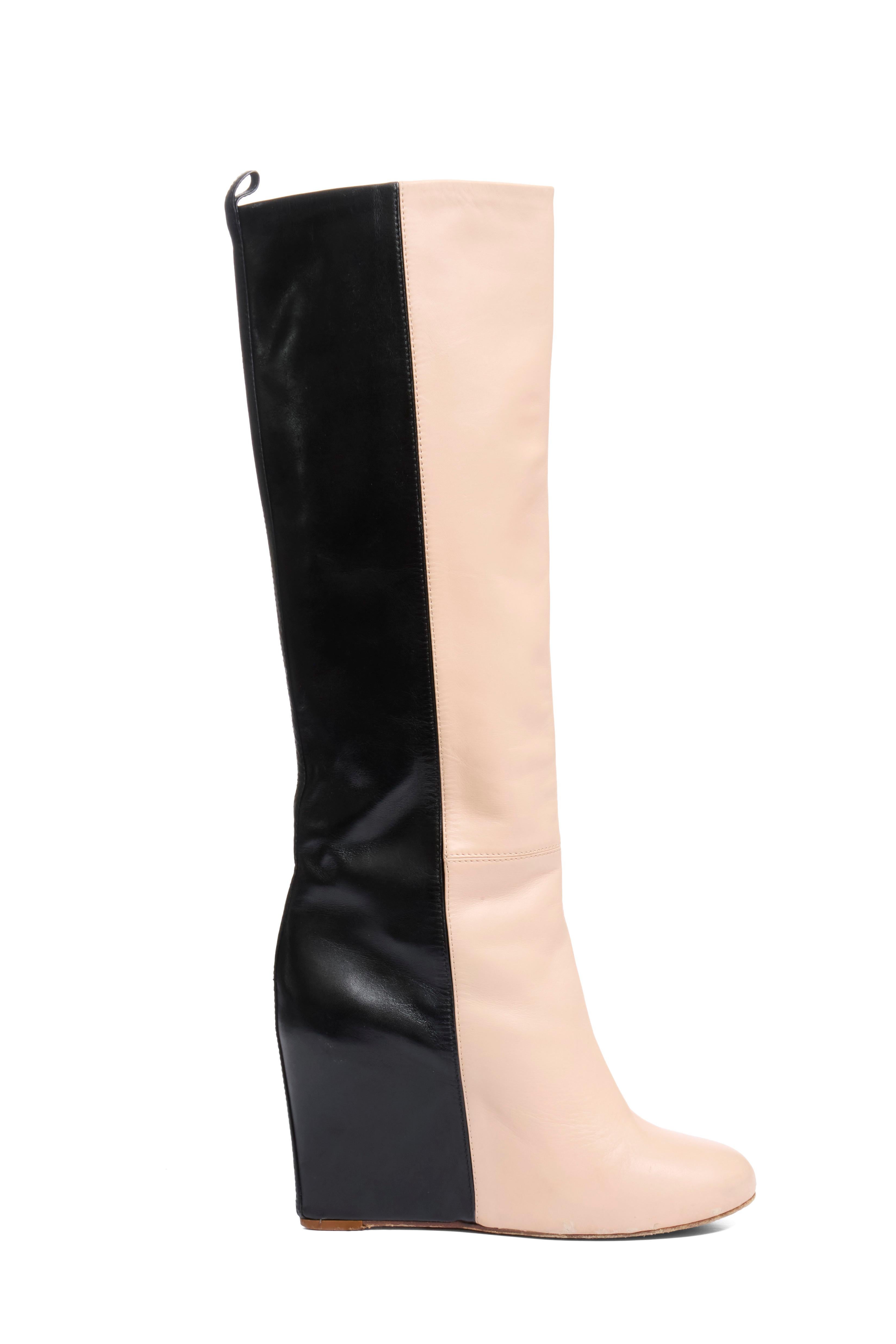 Celine FW12 Two-Tone Leather Wedge Boots Phoebe Philo Era Size 38.5 Pour femmes en vente